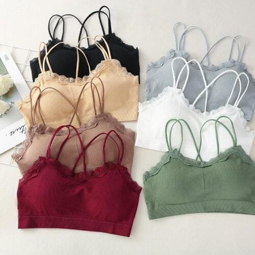 Sexy Lace Bralette Tube Tops Bandeau Summer Women Lace Bra Tanks Crop Tops Bandeau Girl Underwear Solid Color Camisole Ladies