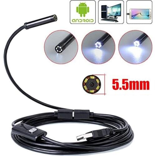 Endoscope Camera 8mm Lens Android USB Endoscope Flexible Snake Cable Led Light Inspection Camera For Phone PC Borescope