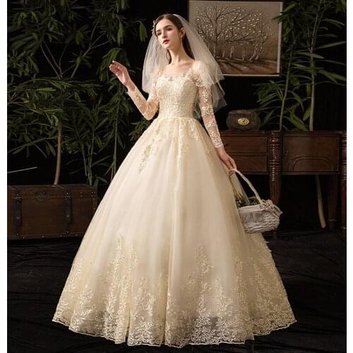 F Custom Made Wedding Dresses Full Sleeve Illusion Lace Embroidery Simple Custom Made Bridal Gown Vestido De Noiva