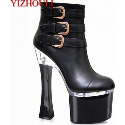 The factory sells sexy 17-18-20 cm belt buckle decorative side zipper boots, high heel ankle boots, fashion side and fine heel