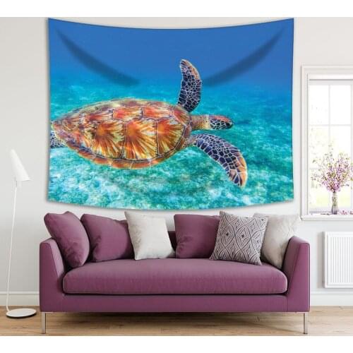 Tapestry Turtle Swims Undersea Wildlife of Tropical Coral Reef Ecosystem Aquatic Animal PhotoBlue Turqoise