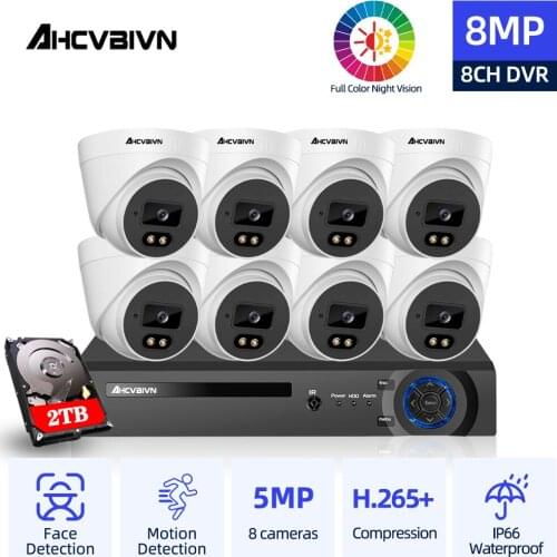 H.265 4K 8CH CCTV DVR Security Camera System Set 4/8PCS 5MP Outdoor Waterprooof Color Night Vision Camera Video Surveillance Kit