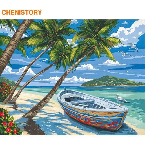 CHENISTORY Frame Boat Beach DIY Painting By Numbers Modern Wall Art Picture By Numbers Acrylic Canvas By Numbers For Home Decors