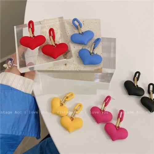 Korean Retro Geometric Love Earrings Geometric Resin Earrings Exaggerated Girl Fashion Color Chain Earrings