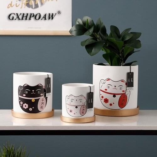 Nordic Style Flowerpot Ceramic Round Pots Simple Literary Personality With Tray Green Sill Bonsai Pot Art Green Plant Flowerpot