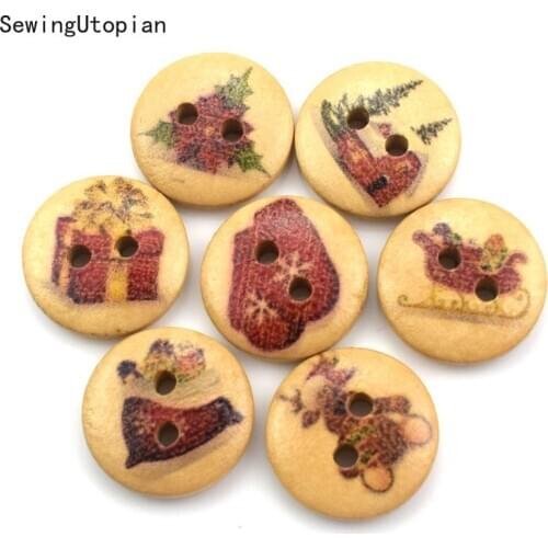 Round Christmas Theme Christmas Theme Wooden Buttons Sewing Scrapbooking Clothing Accessories Crafts Decor