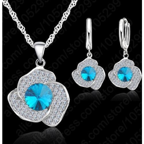 Clear Cubic Zircon Pendant 925 Sterling Silver Necklace/Earring Jewelry Set Women Wedding Jewelry