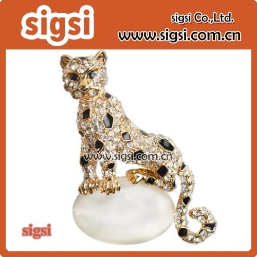 Golden Tone Tuquoise metal rhinestone leopard brooch tigrish Leopard animal breastpin Brooch jewelry