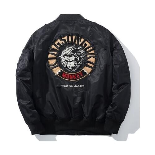 Monkey King embroidered arcade fighting fashion brand mens baseball collar thickened warm Jackets Coats Men Boys High Street