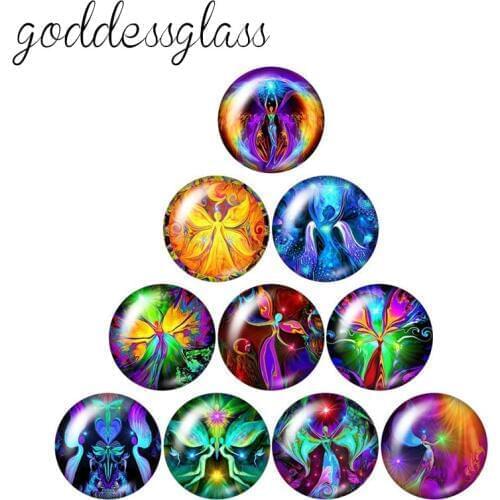 Fashion Colorful Lighting goddess 10pcs 12mm/18mm/20mm/25mm Round photo glass cabochon demo flat back Making findings ZB0989