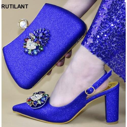 Fashion African Wedding Italian Shoe and Bag Sets Women Shoes High Heel Shoe and Matching Bag for Nigeria Party Buckle Strap