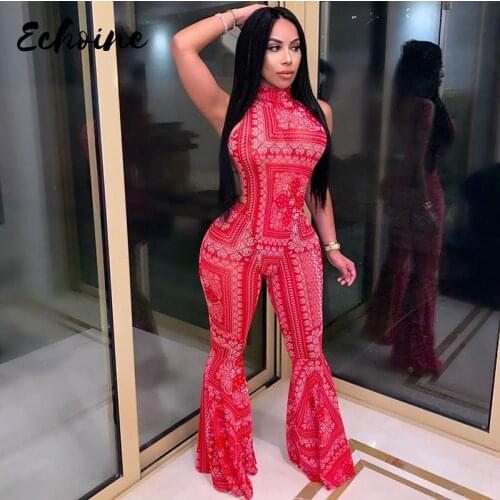 Fashion Print Two Piece Set High Neck Skinny Bodysuit Long Wide Leg Flare Pants Women Tracksuit 2020 Summer Casual Sporty Suits