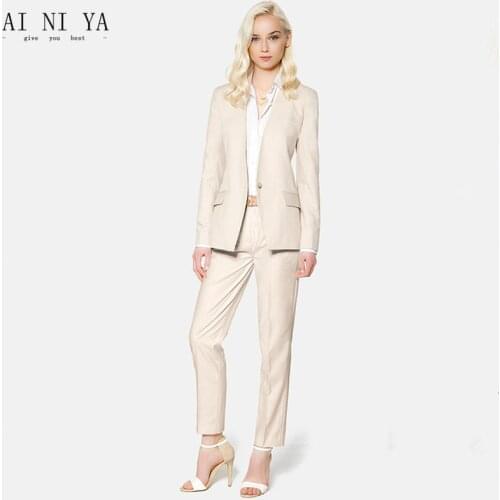 Fashionable ladies suit new Beige Elegant Pant Suits for Women Business Suits Female Trouser Suits CUSTOM MADE