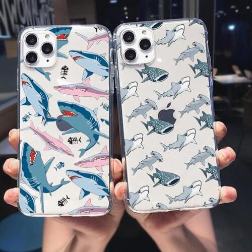 Cute cartoon Shark penguin dolphins Phone Case For iPhone 11 Pro Max 12 Mini X XR XS MAX 7 8 Plus 6s Soft silicone Cover Fundas