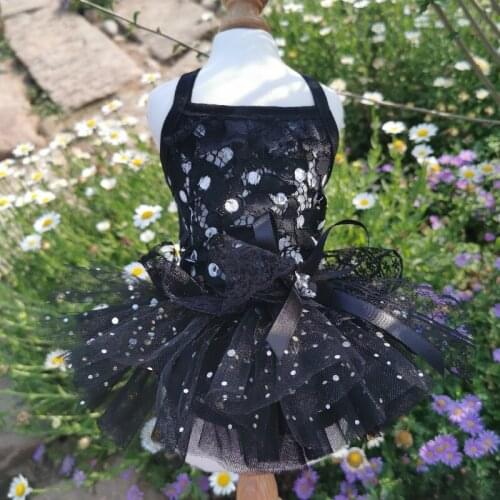 2021 New Fashion Puppy Dog Sexy Sling Dresses Black White Dot Laces Bowknot Tutu Princess Dress Pet Clothes Yorkshire Poodle