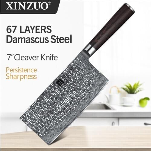 XINZUO 7'' Slicing Knife VG10 Japanese Steel Master Chef Kitchen Tool Damascus Stainless Steel Cleaver Knives Pakkawood Handle