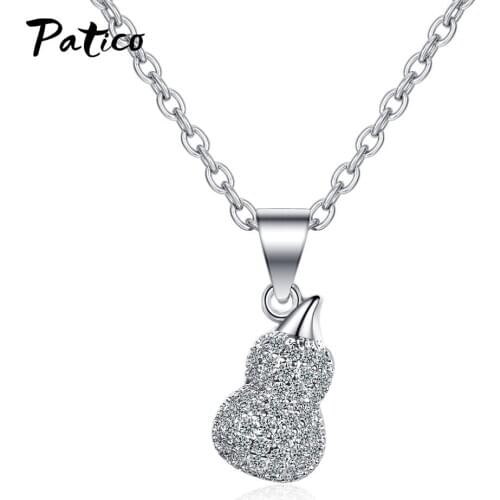 Charming 925 Sterling Silver Cucurbit Pendant Necklace Collar Trendy Women Girs Crystal Rhineston Micro Pave CZ Lucky Jewelry