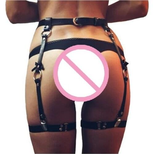 Harness For Women Leather Leg Belt Black Garter Belt BOW STRAP Stockings Body Buttocks Bondage Sexyshop Erotic Accessories 2021