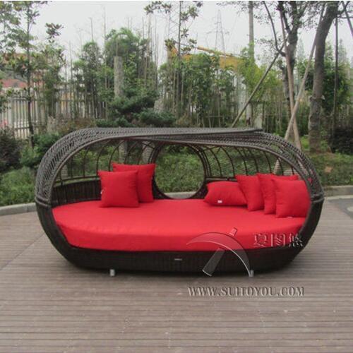Luxury Outdoor rattan daybed with canopy Outdoor furniture sun lougner for patio to sea port by sea