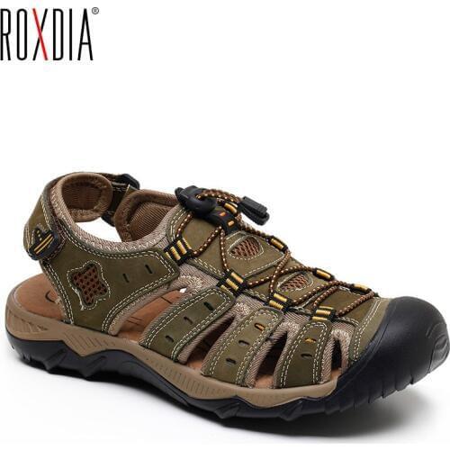 ROXDIA New Fashion Summer Beach Breathable Men Sandals Genuine Leather Mens Sandal Man Causal Shoes Plus Size 39-48 RXM007