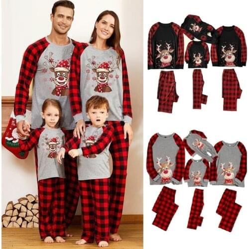 Christmas Deer Pajamas Set Plaid Family Matching Outfits Father Mother Children & Baby Sleepwear Xmas Mommy and Me Pjs Clothes