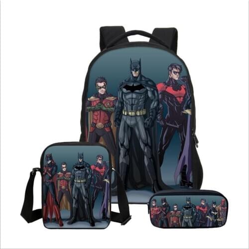 3-piece Marvel fashion cartoon schoolbag primary and secondary school students' leisure backpack Superman battle Batman Backpack