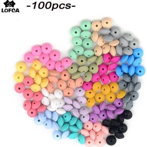 LOFCA Wholesale 100pcs Silicone Lentil Beads 12/15mm Loose Silicone Beads Baby Teether BPA Safe DIY Bead For Teething Necklace