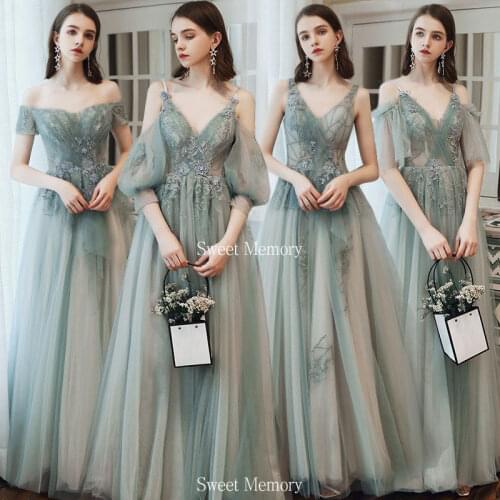 U204245 2021 Trend Women Appliques Lace Tulle Long Bridesmaid Dresses Sexy Prom Party Gown Graduation Vestidos Sweet Memory