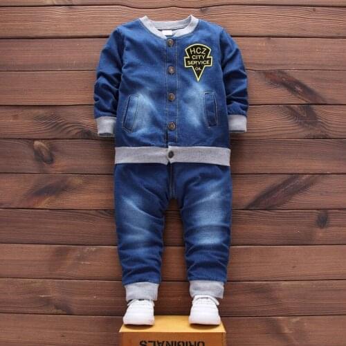 Infant Baby Boys Spring Long-Sleeved Suit Clothes Toddler Girls Denim Sand Wash Jacket Pants 2pcs 0-4t Autumn Kids Clothing Suit