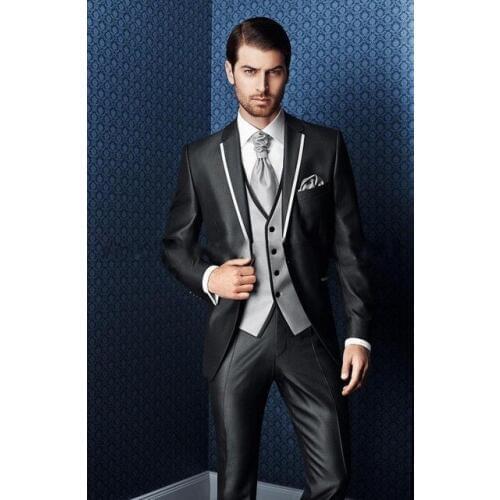 High Quality One Button Black Groom Tuxedos Notch Lapel Groomsmen Mens Wedding Prom Suits (Jacket+Pants+Vest+Tie) NO:96