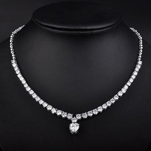 YAN MEI Top Leisure Heart Pendant White Gold Color Link Chain Necklaces Women Fashion Zircon Weeding Statement Necklace GLD0269