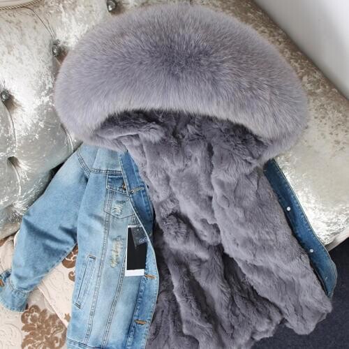 OFTBUY 2020 Winter Jacket Women Real Fur Coat Parka Real raccoon collar Rex Rabbit liner bomber Denim jacket Streetwear fashion