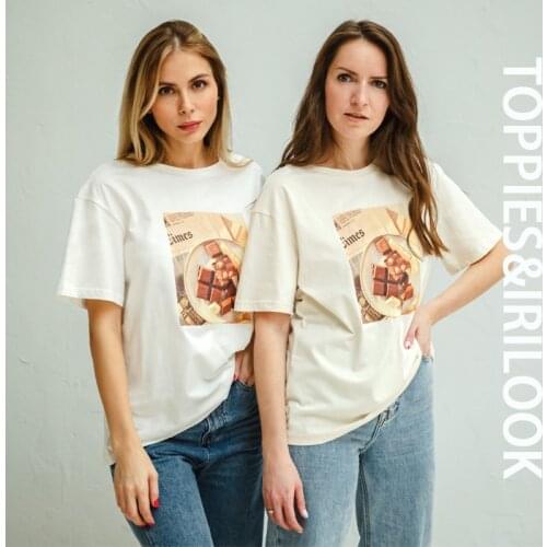 Toppies 2021 Summer Chocolate Printing T-shirts Short Sleeve Women Tops Female Casual O-neck Tee
