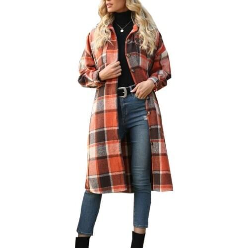 Women Plaid Shirt Jacket Spring Casual Long Jacket Single Breasted Thick Shirt Office Lady Fashion Coat Plus Size Windbreaker