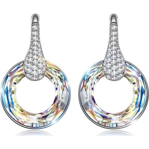 Women Earrings Silver Plated Colored Round Cubic Zirconia Earring Couple Wedding Earring Gift To Girl Fashion Creativity Jewelry