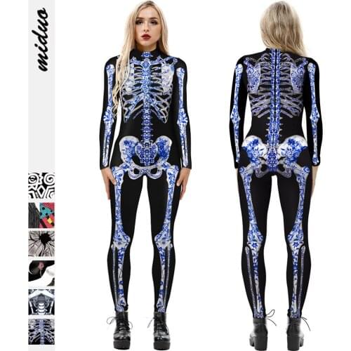 2021 New Products Skull Skeleton Zebra Mechanical Female Digital Printing Womens Cosplay Long Sleeve Jumpsuit Halloween