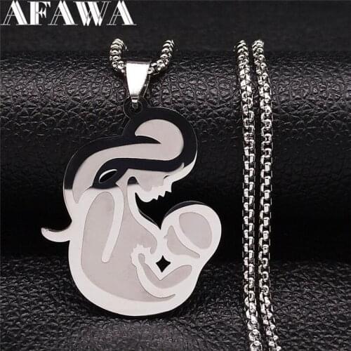 2021 Mother Breastfeeding Stainless Steel Necklace Women Family Silver Color Chain Necklaces Jewelry collares mujer N4519S05