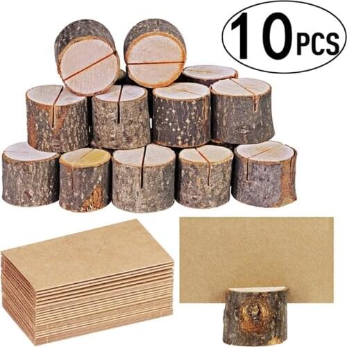 10pcs Premium Wood Place Card Holders And 10pcs Kraft Table Place Cards Table Sign Stand Name Card Photo Holders For Wedding
