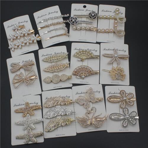 2pcs NEW Creative Alloy Rhinestone Pearl Geometric Hair Clip for Women Hair Accessory Wedding Bridal Hair Barrette Gift For Her