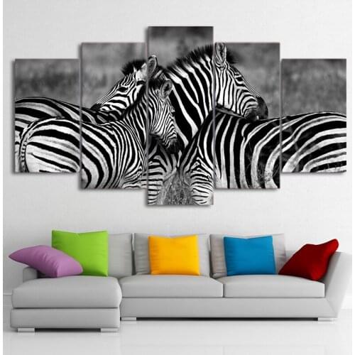 5 Panels Print 3 Zebras Meadow Animal Oil Painting on Canvas Animal Modern Modular Wall Picture Poster for Living Room Cuadros