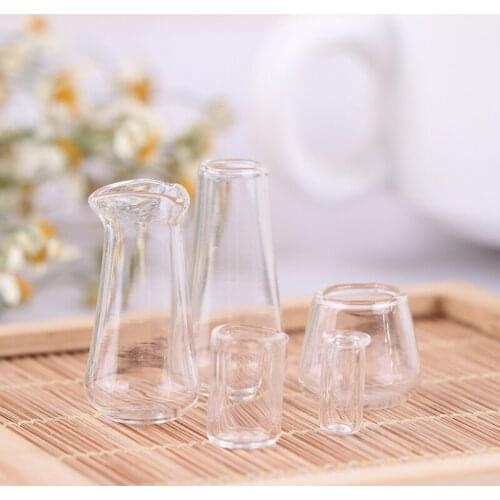 5Pcs/set 1:12 Scale Dollhouse Miniature Glass Cup Drink Cup Bottle Doll House Kitchen