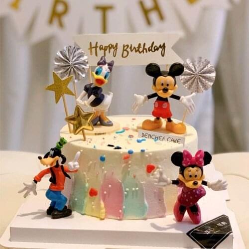 6pcs Disney Anime Figures Mickey Minnie Cake Decoration Ornaments Dolls Mickey Mouse Toys Party Supplies Birthday Kids Gift