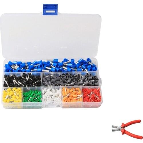 800Pcs Insulated Cord Pin End Crimp Terminal Wire Connectors Kit Set +1PC Hand Ferrule Terminals Crimper Plier Tool Kit