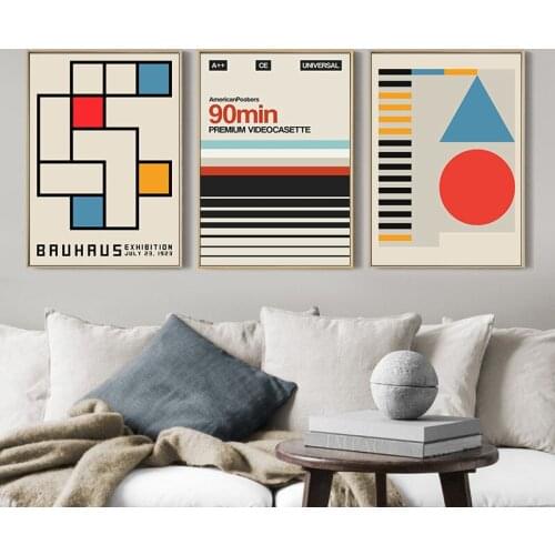 Abstract Geometric Number Lines Blue Red Yellow Rectangle Canvas Painting Wall Frameless Picture Poster Living Room Decoration