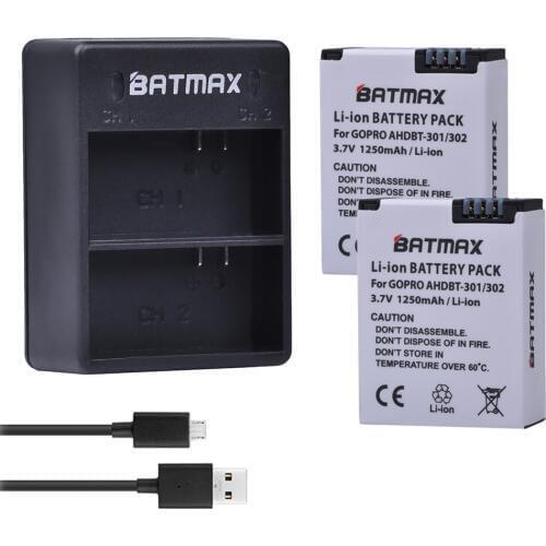 2Pcs Battery + Dual USB Charger For Go Pro Hero 3 3+ gopro3 gopro 3 Hero3 Batteries Black Edition White Silver Edition HD camera