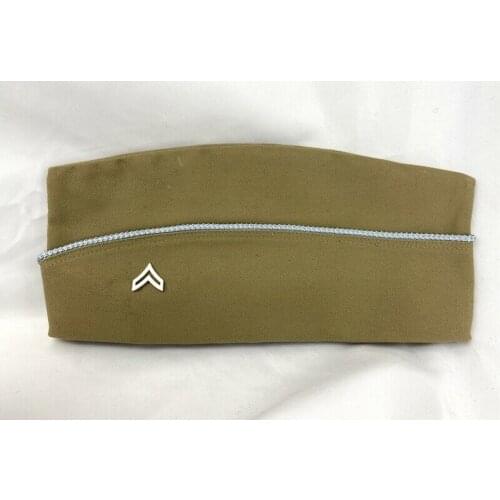 WW2 US ARMY KHAKI GARRISON CAP & NCO CORPORAL RANK SILVER INSIGNIA SOLDIER MILITARY HAT REENACTMENTS EQUIPMENT