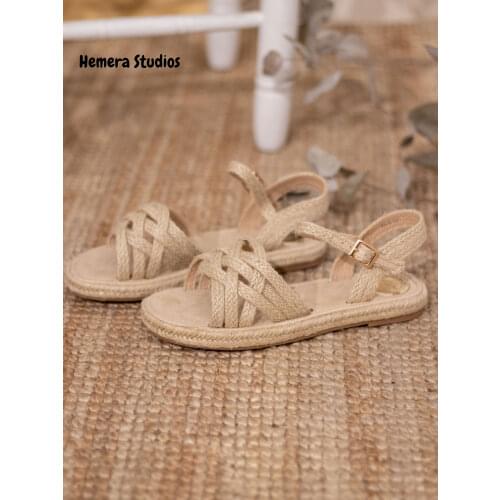Hemera Studios sandals women 2021 summer flat sandals jute Epartos espadrilles with multi-colored crossover strings