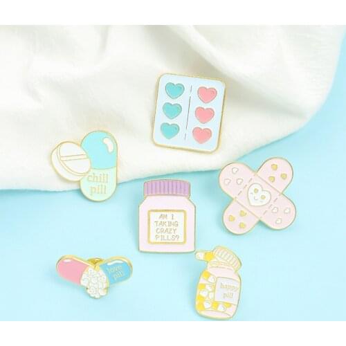 6pcs Brooch Pins Band Aid Capsule Shape Backpack Badges Accessories Gifts For Women Men Jewelry Accessory