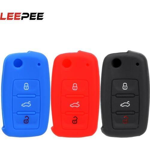 LEEPEE Car Key Case Shell 3 Buttons Key Bag Cover Protector Replacement For Volkswagen VW Jetta Golf Passat Beetle Polo Bora