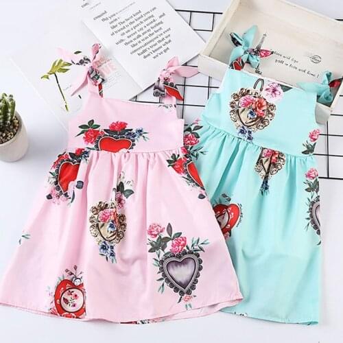 Menoea Children Sleeveless Dress 2020 New Summer Style Kids Heart Pattern Printed Dress Bow Princess Dress Girl Dresses